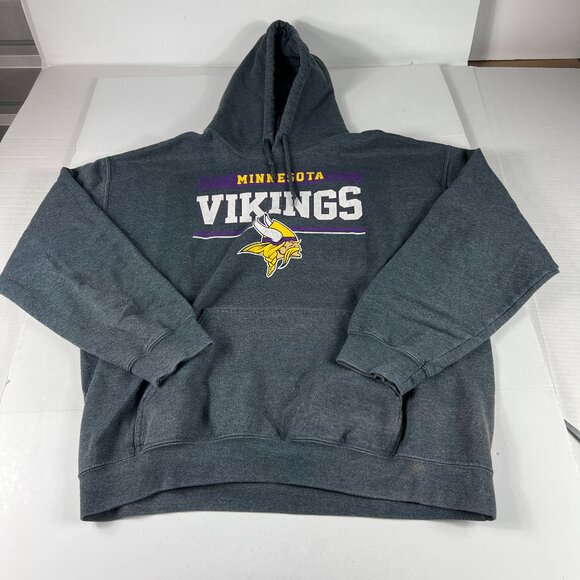 NFL Minnesota Vikings Football Sweatshirt Adult Large Grey Faded Pullover Hoodie - Picture 1 of 15